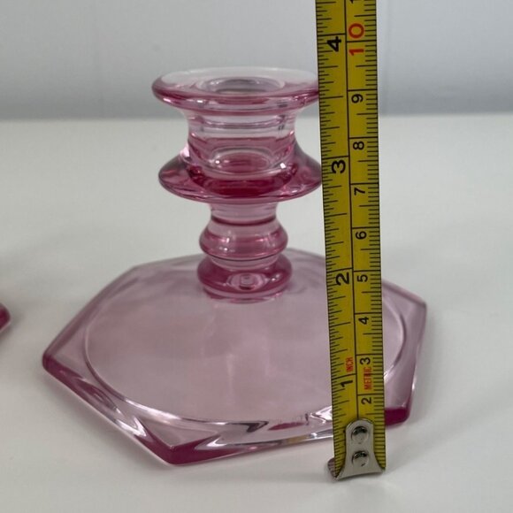 Vintage Pair of Pink Depression Glass Candle Holders - Picture 9 of 11